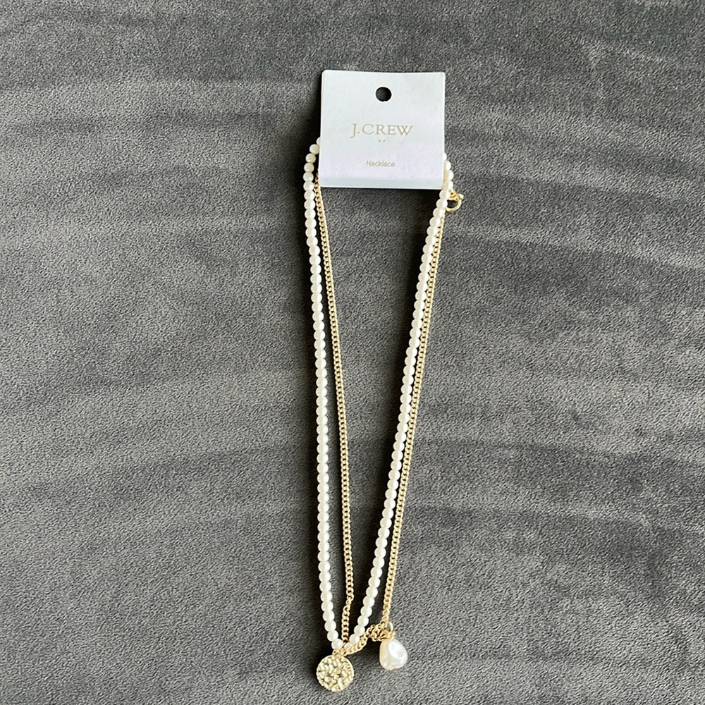 J Crew Gold and Pearl Duo Necklace NWT